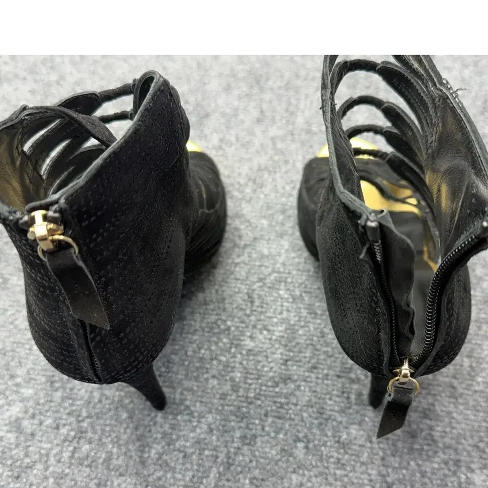 Burak Uyan Heels Women 40 US 9.5 Black Leather Cage Platform Made In Italy NEW